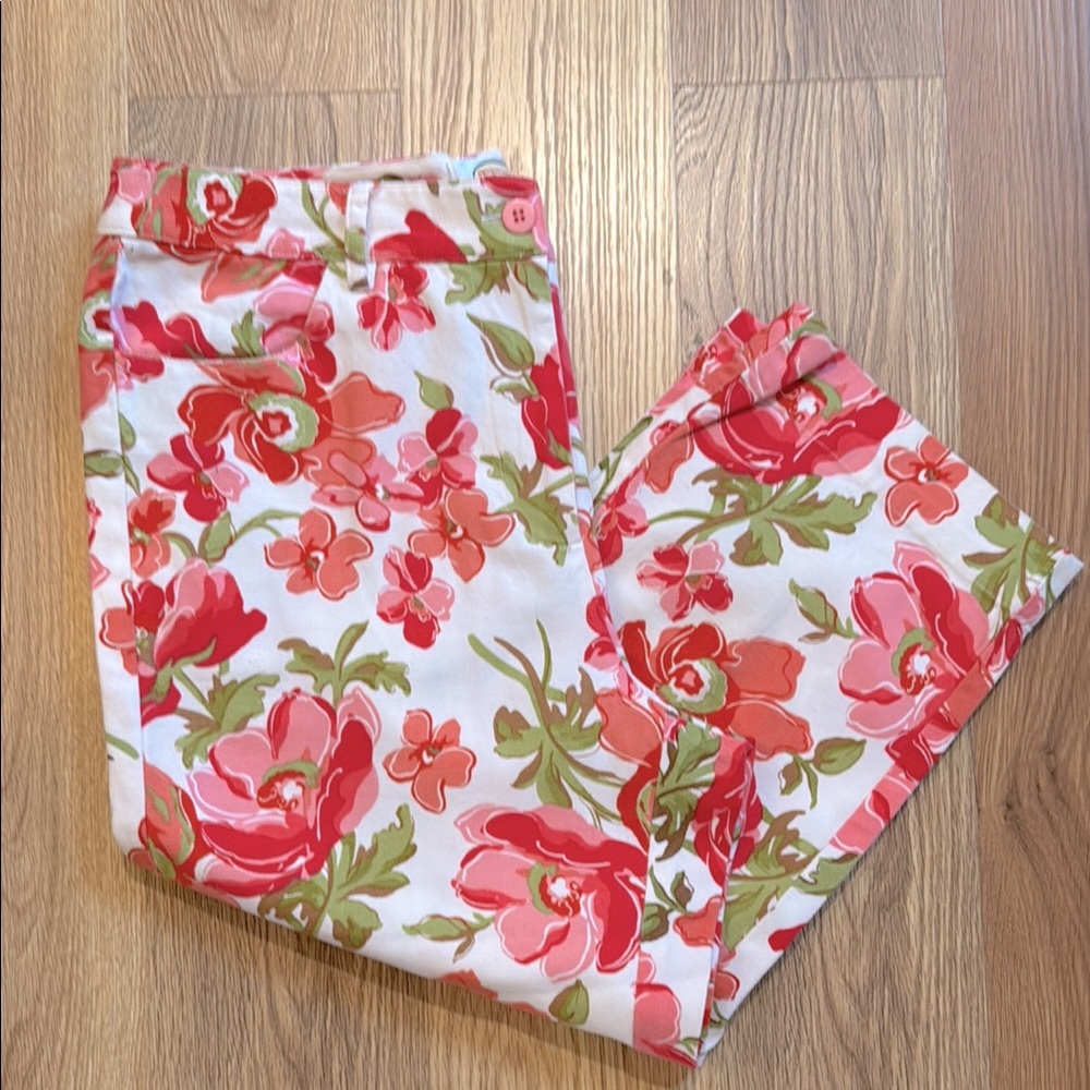 Talbots Petites Floral Capris Red and Green